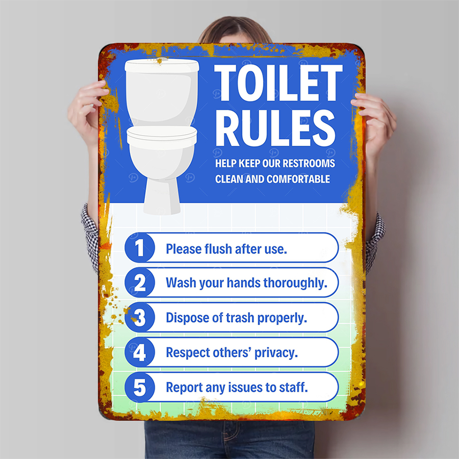 Home Bathroom Etiquette - Aangepaste toiletregels metalen bord badkamer muur