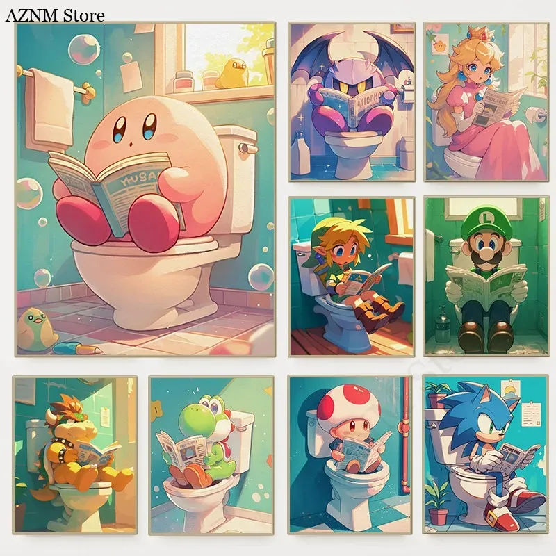 Home Bathroom Toilet - Grappige Badkamer Cartoon Video Game Poster