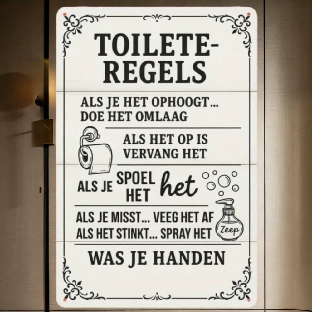 Home Bathroom Etiquette - 2D Nederlandse Badkamerregels Metalen Bord -