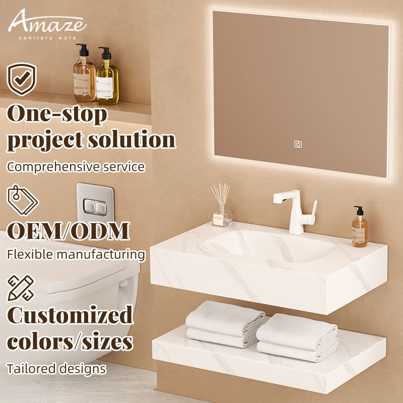 Home Living Bathroom Vanity - Badkamerkast Nieuw Design Zwevend Dubbelwandig Marmeren