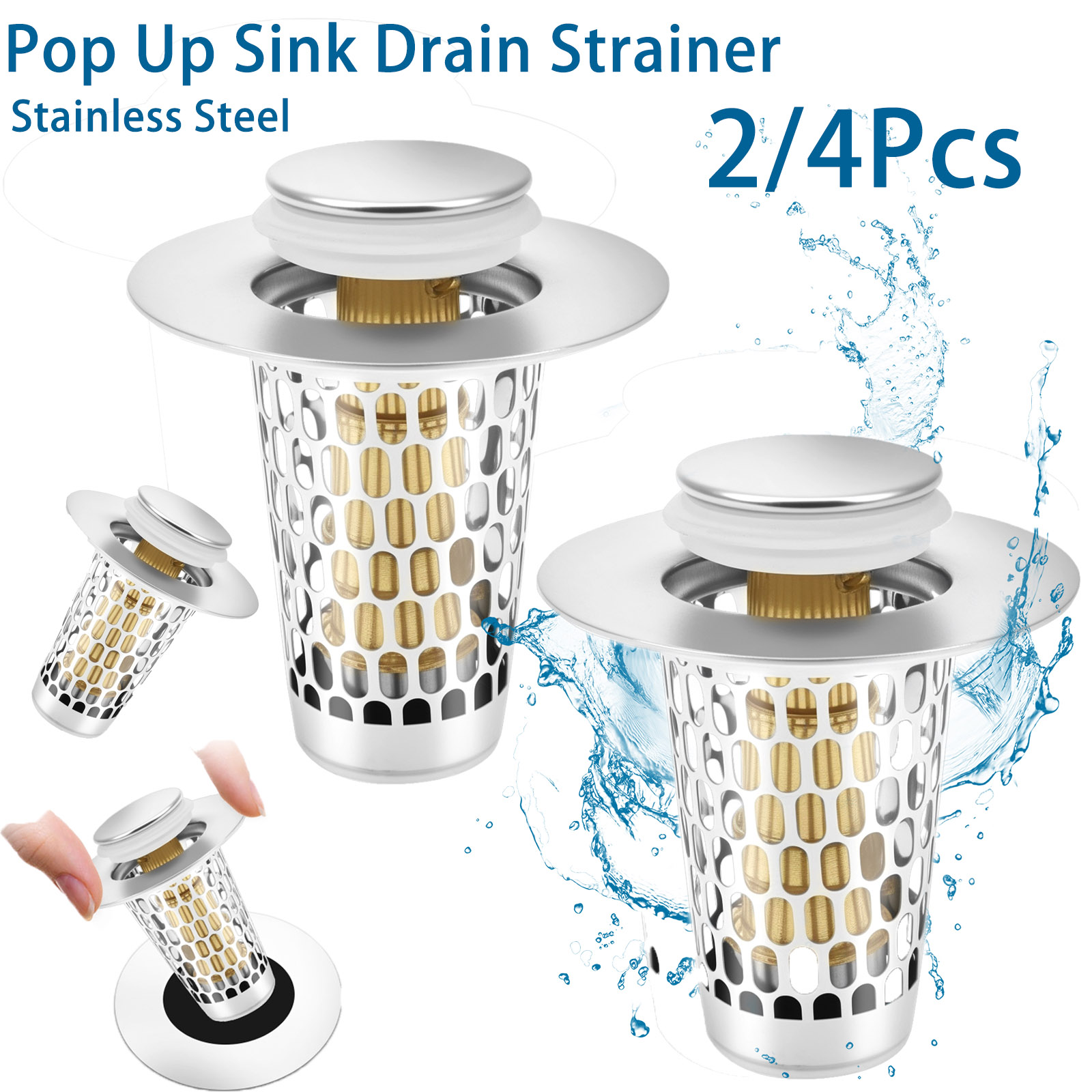 Drain Hair Catcher - 2/4Pc Pop Up Gootsteen Zeef Rvs