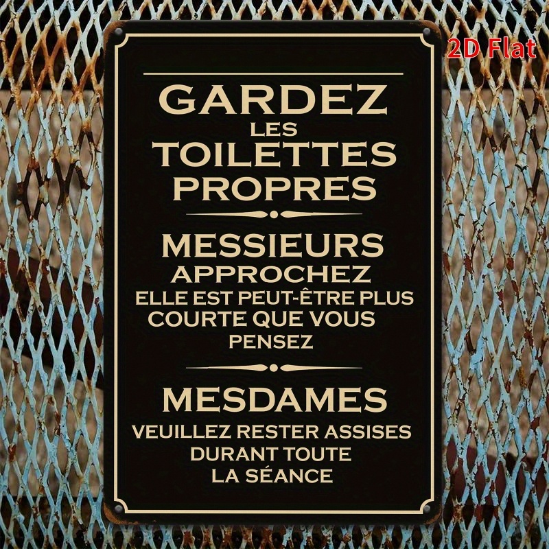 Home Bathroom Etiquette - 2D Vintage Metalen Bord Frans Badkamer