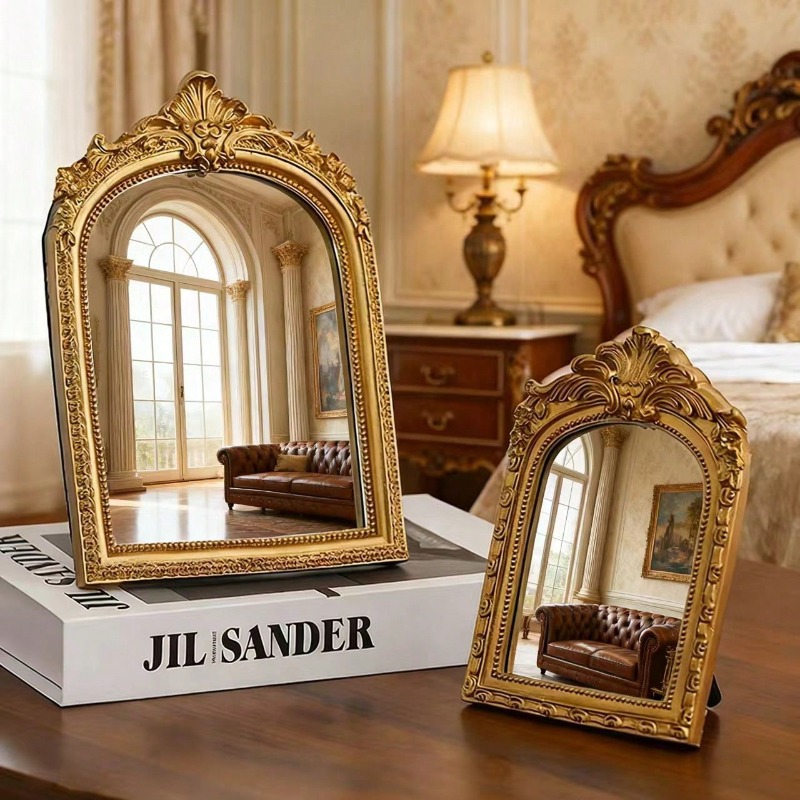 Home Living Bathroom Vanity - Gebogen gegraveerde decoratieve spiegel, vintage wandspiegel