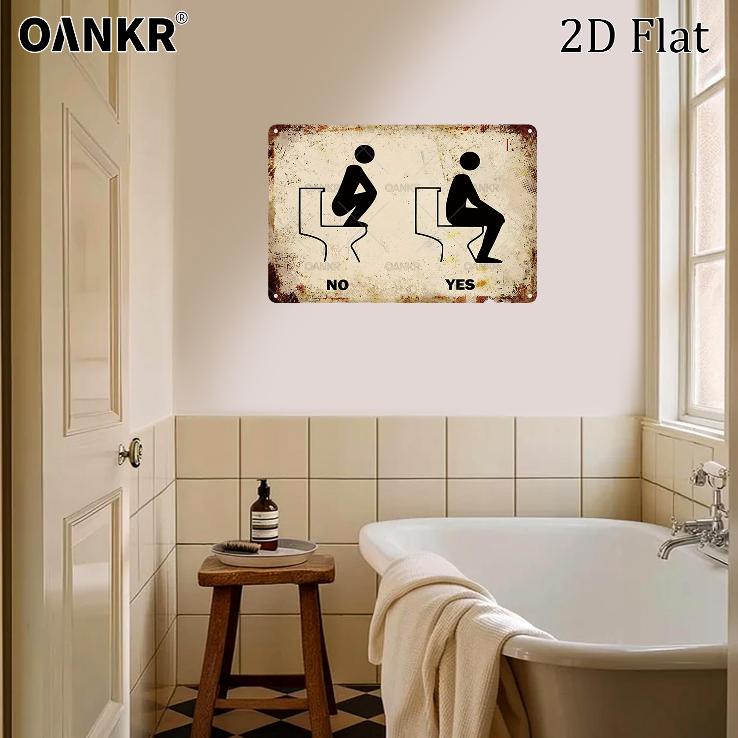 Home Bathroom Etiquette - Grappige toilet-etiquette metalen blikken bord, retro
