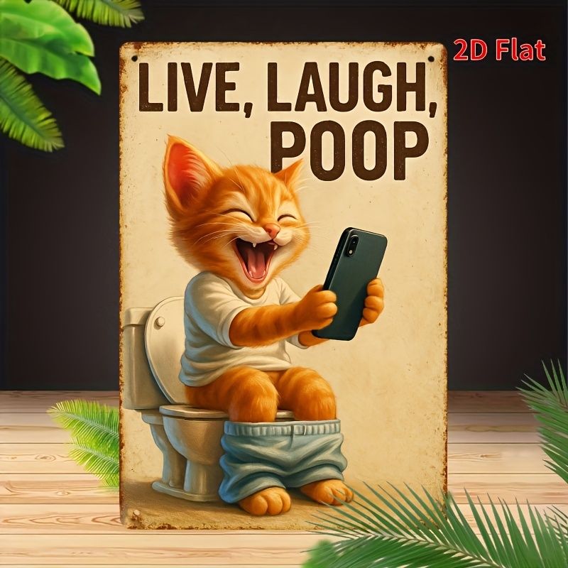 Grappige kat op toilet metalen - Home Bathroom Toilet recensie en prijs